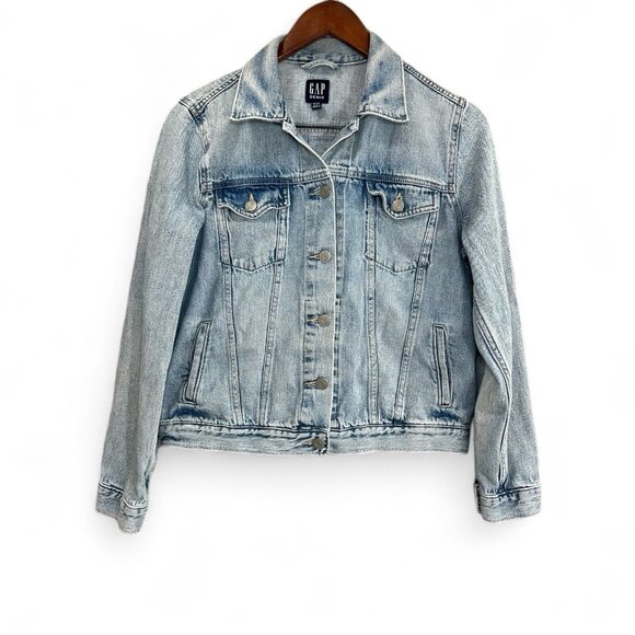 Gap Jean Jacket Womens Size M Blue Light Wash Faded Button Up Pocket Denim - Picture 1 of 15